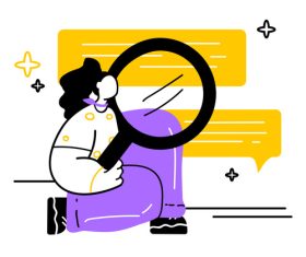 woman looking for a comment with a magnifying glass vector