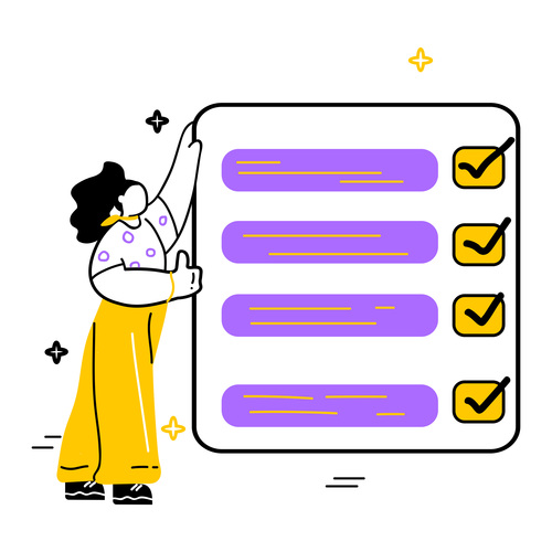 woman marks the completed tasks vector
