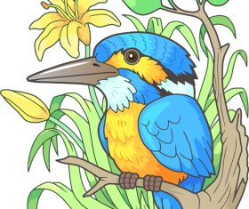 Bird on branch vector illustration