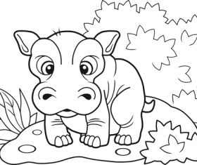 Black and white drawing hippo vector