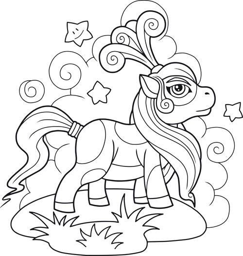 Black and white drawing pony vector