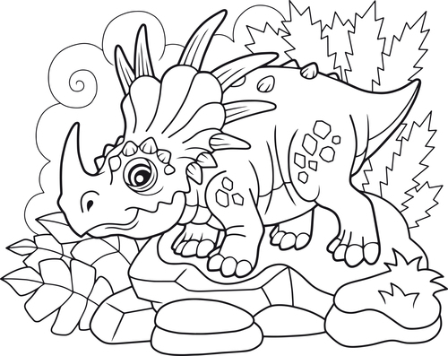 Black and white drawing triceratops vector