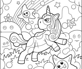 Black and white drawing unicorn vector