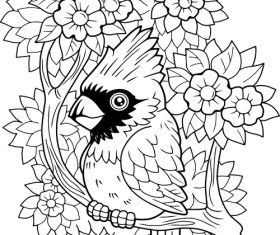 Black and white painted bird vector illustration