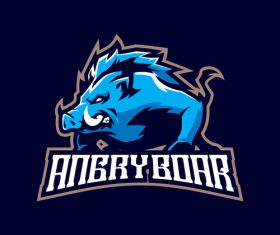 Blue boar mascot vector logo