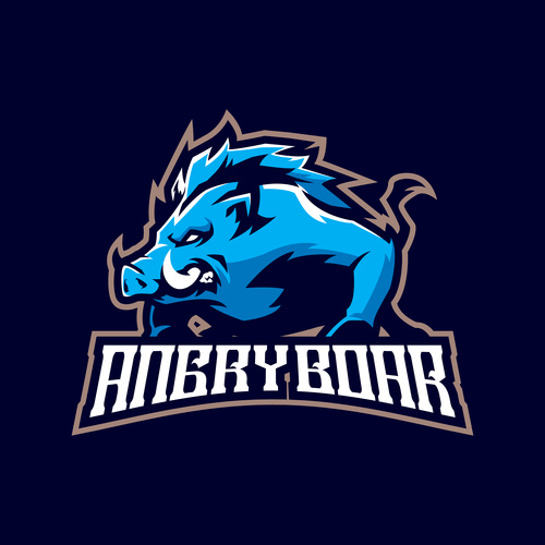 Blue boar mascot vector logo