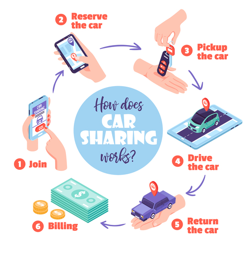 Car sharing flowchart infographics illustration vector