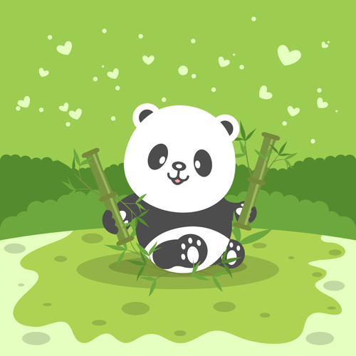 Cartoon red panda vector holding bamboo