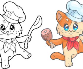 Chef cat colouring book vector