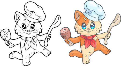 Chef cat colouring book vector