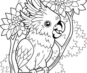 Cockatiel black and white drawing vector illustration
