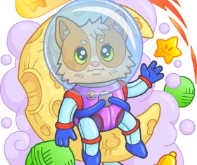 Colorful cat astronaut vector