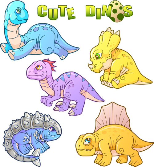 Different kinds of dinos cartoon vector