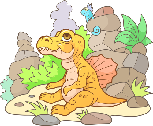 Dinosaur cartoon vector sitting on the ground