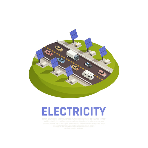 Electricity isometric composition cartoon vector
