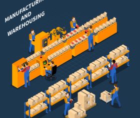 Factory workers isometric people vector
