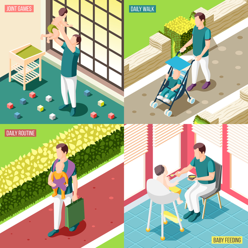 Fathers on maternity leave cartoon vector