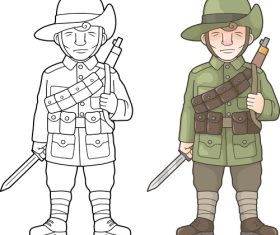 Hand holding bayonet soldier colouring book vector
