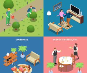 Home staff isometric people vector