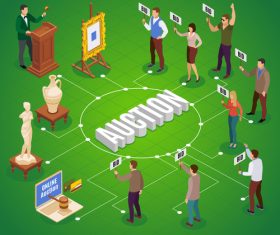 Isometric flowchart auction vector