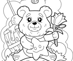 Little bear black and white drawing vector illustration