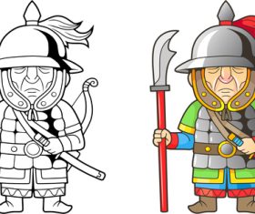 Long knife soldier colouring book vector