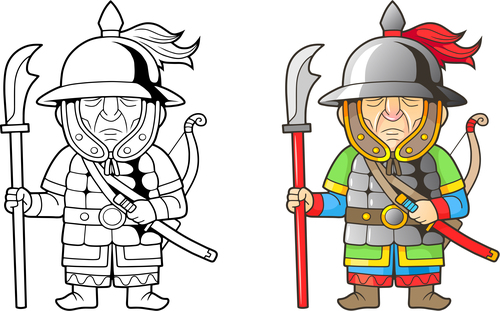 Long knife soldier colouring book vector
