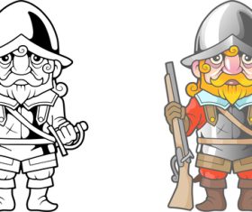 Medieval soldier colouring book vector