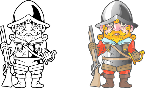 Medieval soldier colouring book vector