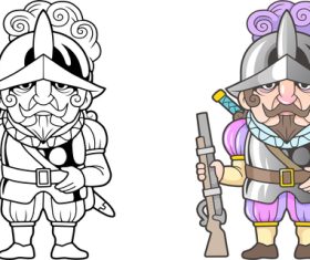 Ornate soldier colouring book vector