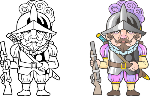 Ornate soldier colouring book vector