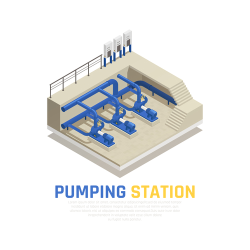 Purification station isometric cartoon vector
