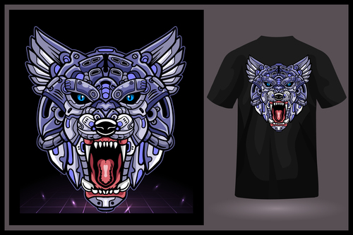 Roaring mechanical animal avatar t shirt logo design vector