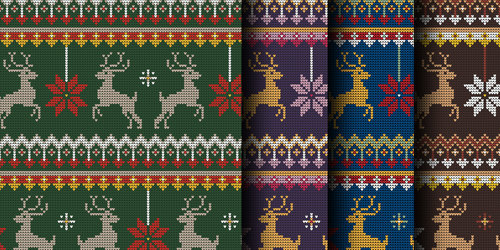 Seamless patterns Christmas knitted decorative vector