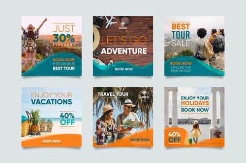 Share travel stories Instagram template design vector