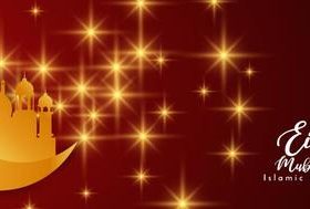 Shiny banner Eid mubarak greeting card vector