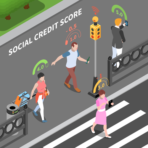 Social credit score system isometric composition vector