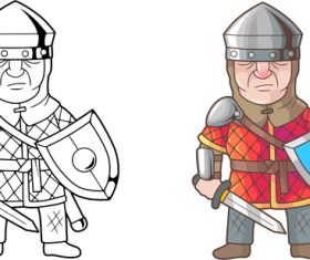 Sword and shield soldier colouring book vector