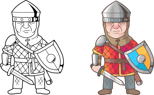 Sword and shield soldier colouring book vector