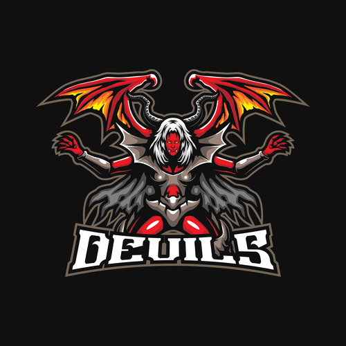 White hair devil mascot logo vector