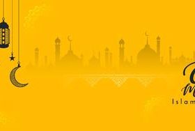 Yellow background banner Eid mubarak greeting card vector