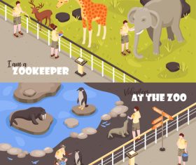 Zoo workers banners vector