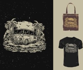 Car pattern t-shirt and bag design vector