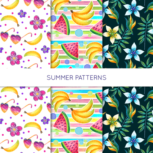 Flowers and fruits seamless pattern vector