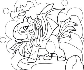 Funny black and white drawing pegasus vector
