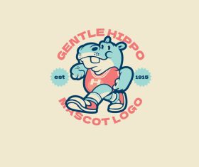 Gentle Hippo Retro Mascot Logo vector