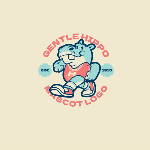Gentle Hippo Retro Mascot Logo vector
