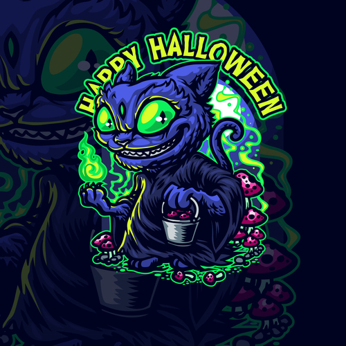 Halloween Cat Illustration Logo template vector