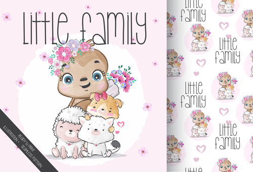 Little family seamless background illustration vector