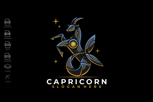 Modern Mecha Robotic Zodiac Capricorn Logo